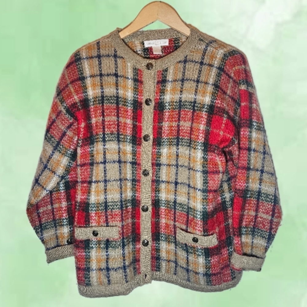 Cape Isle Knitters Plaid Women's Cardigan Sweater M